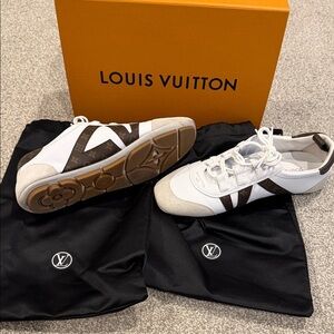 Louis Vuitton White and Brown Monogram Sneakers